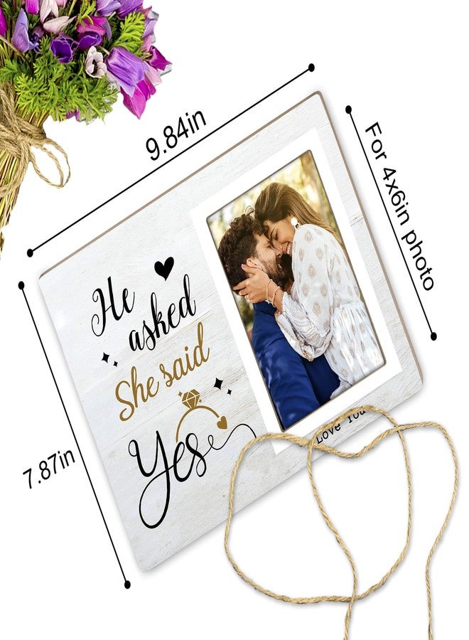 Itsoly Engagement Photo Frame, Engagement Gifts for Couples, He Asked, She Said Yes, Engagement, Wedding, Love, Valentines, Couples Wooden Photo Frame - Image 2